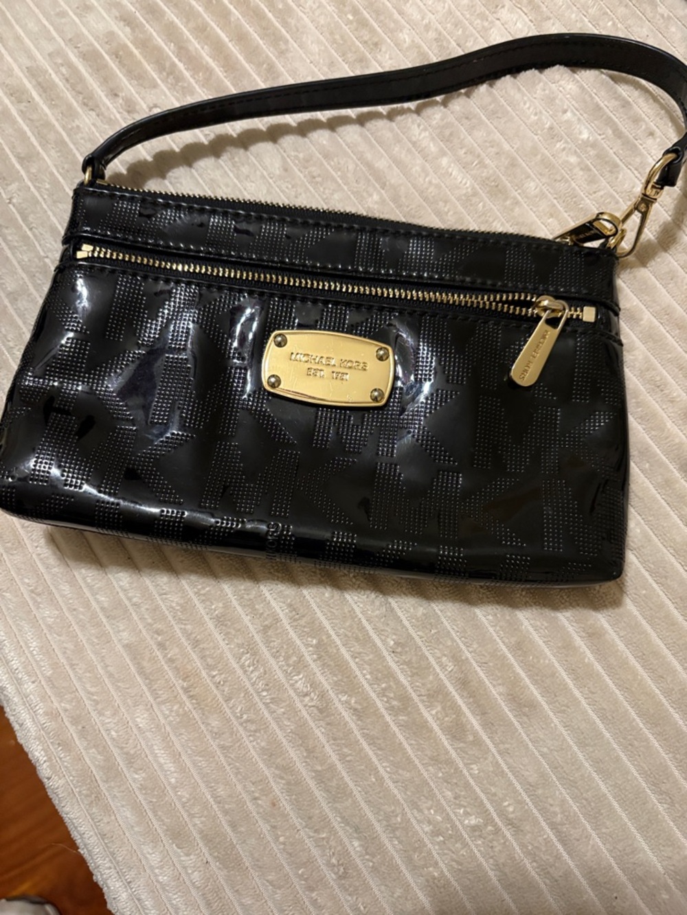 Michael Kors Black Patent Wristlet with Gold Hardware